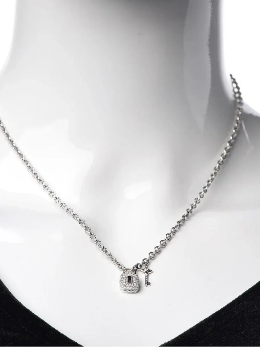 100% Authentic David Yurman Diamond & Sterling Padlock & Key Pendant Necklace